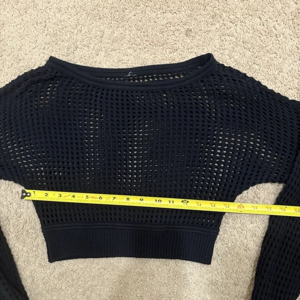 ALO Yoga Chase The Sun Crochet Shirt XS/S  Black Mesh Coverup Beach Swim